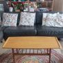 Unusual and Practical Mid-Century Modern Wooden Coffee Table with a Hard-Wearing Wood-Patterned Melamine Top and Slatted Magazine Shelf Image 2