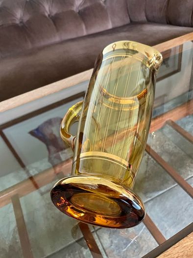 Vintage Hand Blown Amber Tall Glass Cocktail Jug or Vase 1960s