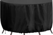 Round Garden Furniture Covers Waterproof, Large Table Cover 250x90cm, Heavy Duty 420D Outdoor Windproof, Anti-UV Circular Patio Set Black