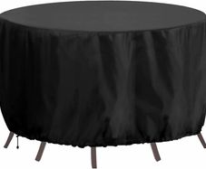 Round Garden Furniture Covers Waterproof, Large Table Cover 250x90cm, Heavy Duty 420D Outdoor Windproof, Anti-UV Circular Patio Set Black
