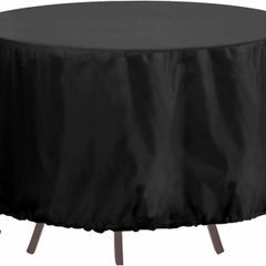 Round Garden Furniture Covers Waterproof, Large Table Cover 250x90cm, Heavy Duty 420D Outdoor Windproof, Anti-UV Circular Patio Set Black