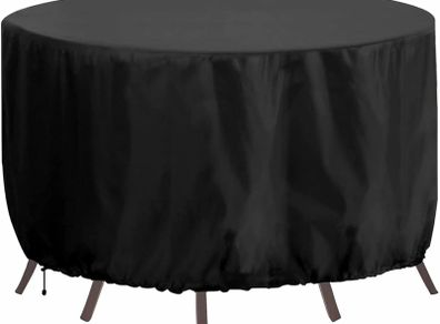 Round Garden Furniture Covers Waterproof, Large Table Cover 250x90cm, Heavy Duty 420D Outdoor Windproof, Anti-UV Circular Patio Set Black