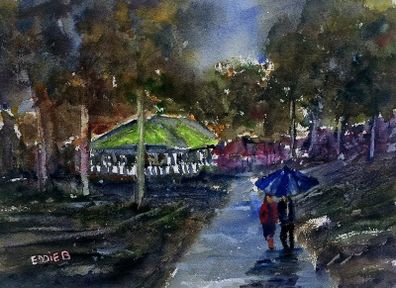 Stephen's green rainy walk watercolour