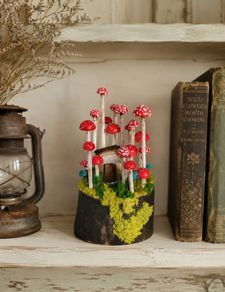 Handcrafted tiny wooden mushrooms