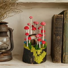 Handcrafted tiny wooden mushrooms