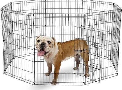 8 Panel Playpen Suitable for Dogs/Puppies/Cats & Rabbits foldable ideal for Indoor/Outdoor use puppy play pen (76cm, Black)