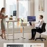 Standing Desk with Drawers, 120cm Height Adjustable Desk, Electric Standing Desk with Monitor Stand, Sit Stand Desk with USB Port, Ergonomic Computer Table for Home Office, Beige Image 4