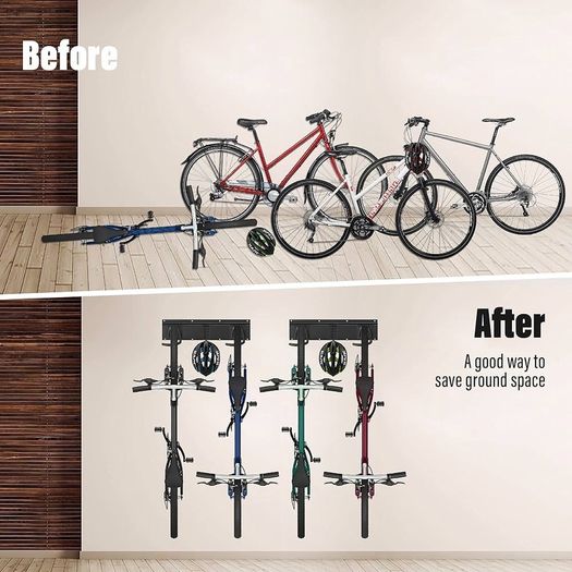 NEW SALE | Bike Wall Rack for 4 Bicycles + 2 Helmets,Bike Storage Wall Mount Hanger,Adjustable for Garage or Home, Vertical Cycling Hanger, Holder for Road Bicycles