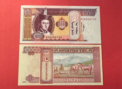 Mongolia  20  Tugrik. 2007 . Pick  63b .  UNC