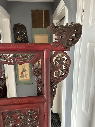 Antique Chinese Red Lacquer Wash Basin Stand