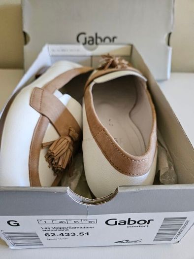 Gabor Las Vegas 62.433.51 comfort leather tassle loafers white & coffee size 7G UK RRP 125 euro new & boxed