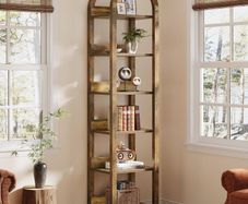 6 Tier Slim Bookcase 71 Inch Tall Arched Bookcase with Shelves for Small Space Narrow Display Shelf Wood Open Storage Shelf
