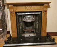 Fireplace, mantle piece, fender, and granite hearth