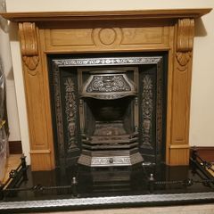 Fireplace, mantle piece, fender, and granite hearth