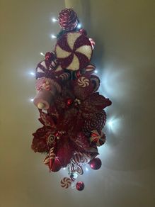 Christmas candy cane swag handmade with unique pieces beautiful display for wall table or door 75 cm in length