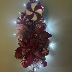 Christmas candy cane swag handmade with unique pieces beautiful display for wall table or door 75 cm in length