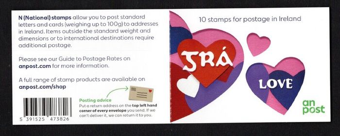 2022 Ireland Love Commemorative Self-Adhesive N Value Booklet Mint Never Hinged (MNH)