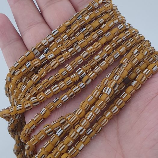 Vintage African Style Stripe Glass 4-5.5mm Beads Necklace Strand