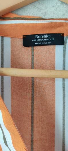 Bershka Orange Striped Midi Shirt Dress with Belt