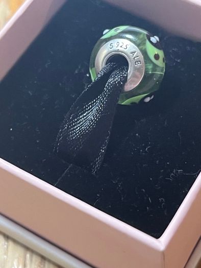Pandora Green Ladybug Murano Glass Charm