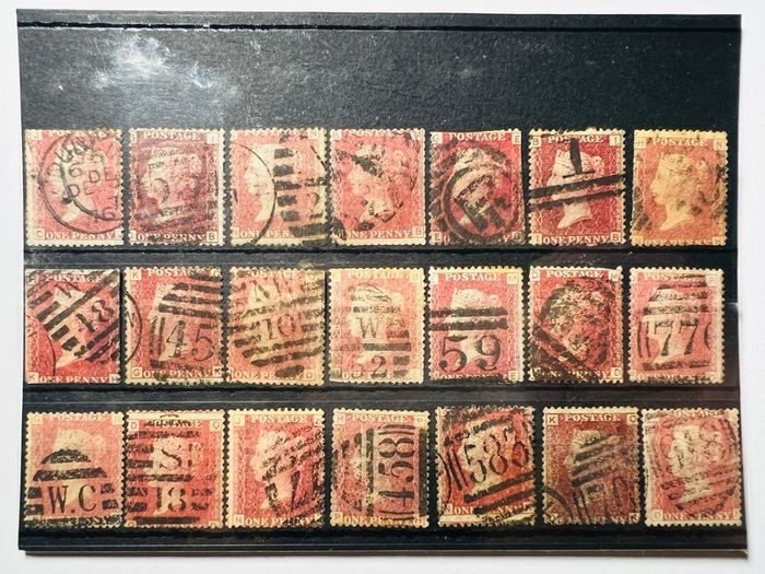 Great Britain 1858 One Penny Red 1d Lot of 21 stamps