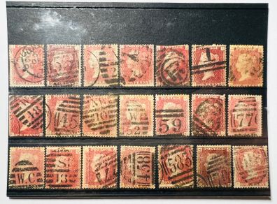 Great Britain 1858 One Penny Red 1d Lot of 21 stamps