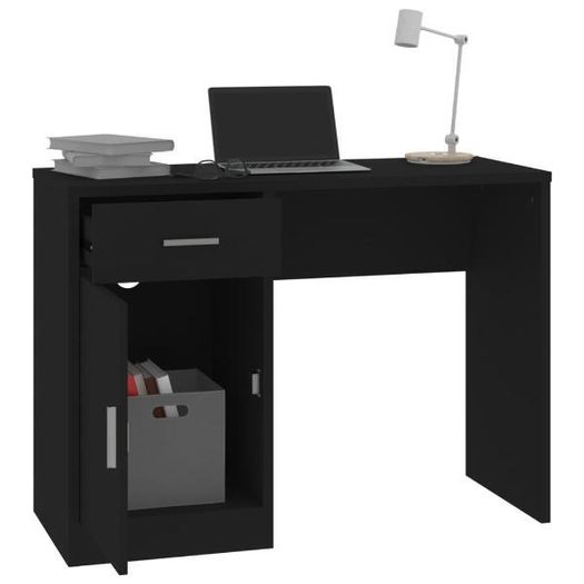 Desk with Drawer & Cabinet Black