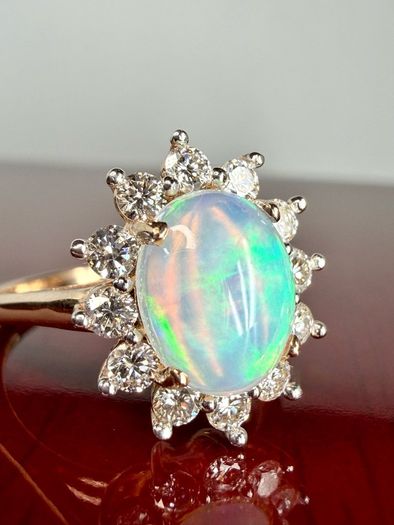 Diamond Ethiopian Opal & Lab-Grown Diamond Ring