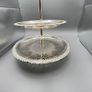 Vintage Silvery Metal Two Tier Cake Stand Engraved Lace Effect Doyley Plates Image 7