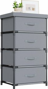 Fabric Chest of Drawers Bedroom, 4 Drawers Storage Unit with Sturdy Steel Frame, Dresser Drawers for Bedroom, Living Room, Hallway, Office and Closet - Grey