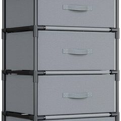 Fabric Chest of Drawers Bedroom, 4 Drawers Storage Unit with Sturdy Steel Frame, Dresser Drawers for Bedroom, Living Room, Hallway, Office and Closet - Grey