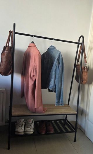 Stylish coat rack and shoe storage