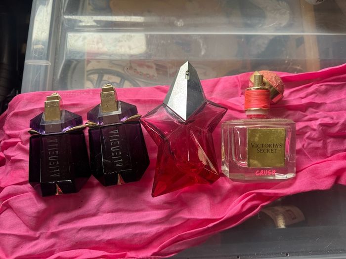 Empty mugler refillable bottles and Victoria secret pump