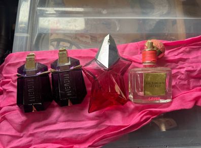 Empty mugler refillable bottles and Victoria secret pump
