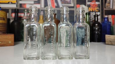 140 - Set of 4 Vintage Cork Distilleries Company Whisky Small Collectible Decorative Clear Glass Bottle