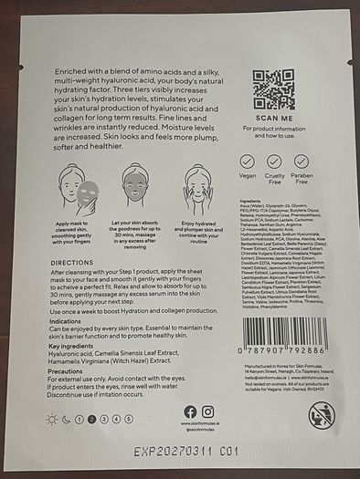 Skin Formulas Hydra Sheet Mask - New