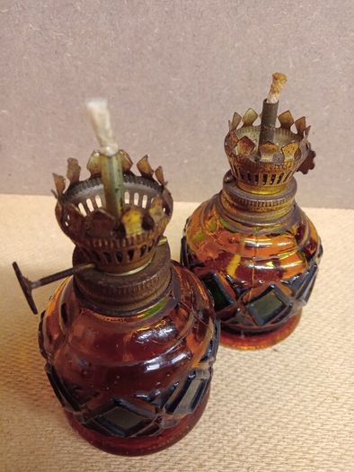 Vintage Amber Glass Oil Lamps  / 1960s