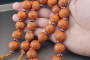 Antique Venetian Style Orange Millefiori &amp; Chevron Glass Beads Strands Necklace