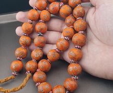 Antique Venetian Style Orange Millefiori & Chevron Glass Beads Strands Necklace