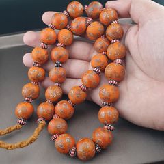 Antique Venetian Style Orange Millefiori & Chevron Glass Beads Strands Necklace