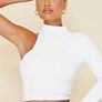 BNWT Pretty little thing white contour rib High Neck asymetric crop top size XS Postage included Image 2