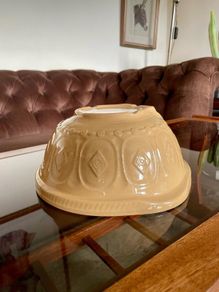 Vintage TG Green Gripstand Mixing Bowl English Mustard Yellow Ware 1950s