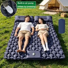 Inflatable Double Sleeping Pad With Built-In Pillow And Air Pump, Ultra-Lightweight Portable Waterproof Camping Mat