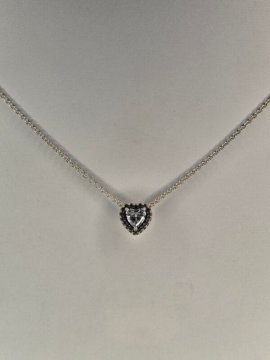 Authentic Pandora Sterling Silver Sparkling Elevated Heart Pendant Necklace with Box