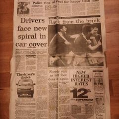Italia 1990 - Irish Independent Tuesday 12th June 1990 -Ireland v England-(Front page and 4 page pull-out)