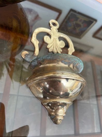Vintage Brass Holy Water Font Wall Hanging Religious Home Decor