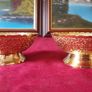 Antique Ornate And Engraved Solid Brass Footed Bowls With Underplate Image 3