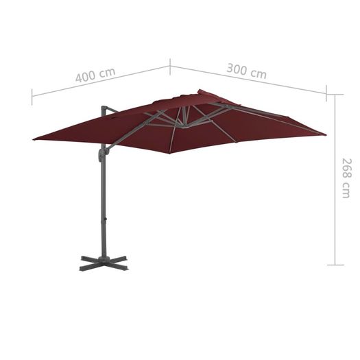Cantilever Umbrella with Aluminium Pole Bordeaux Red 400x300 cm