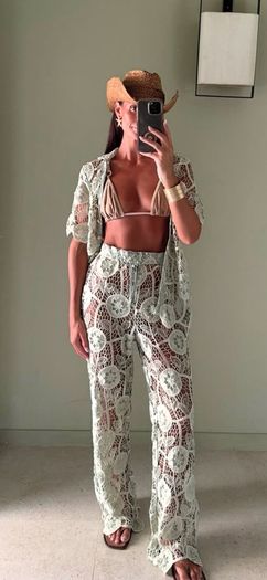 two piece crochet trousers and shirt
