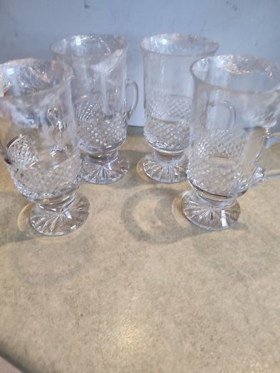 4 Vintage Galway Crystal Irish Coffee Mug Glasses.